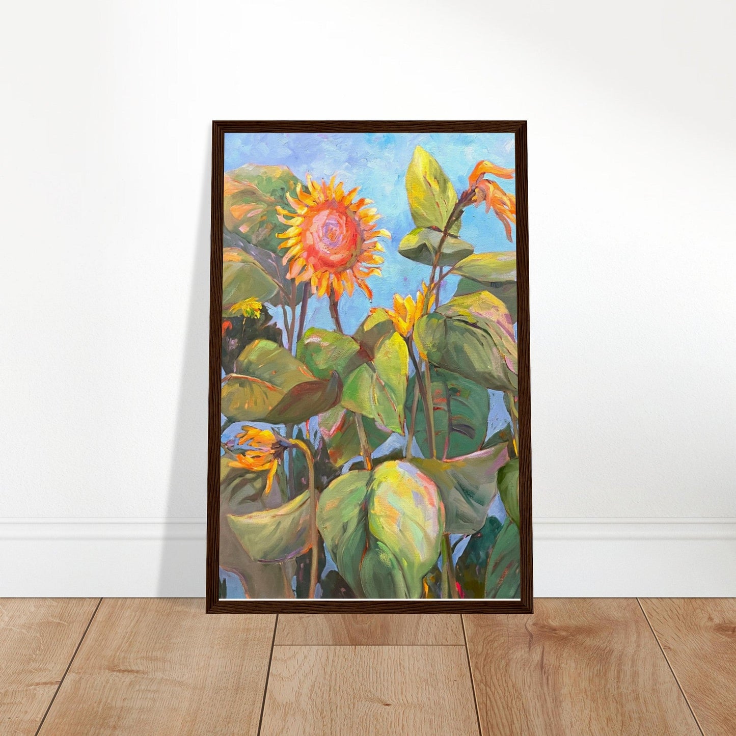 'Southwind Sunflowers 2' Floral | 11x14 inch Wooden Framed Art Print | Original Artwork by American Artist Barbara Cleary