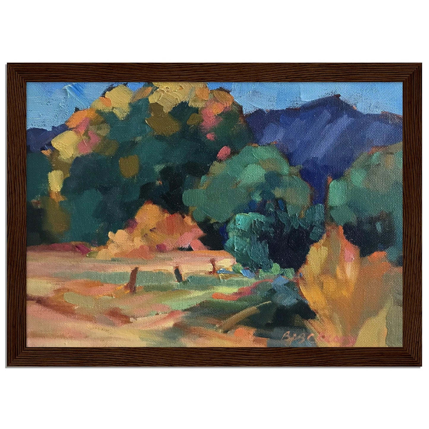 'New Mexico Meadow' Landscape I 6x8 or 8x12 inch Wooden Framed Southwest Art Print I Original Artwork by American Artist Barbara Cleary