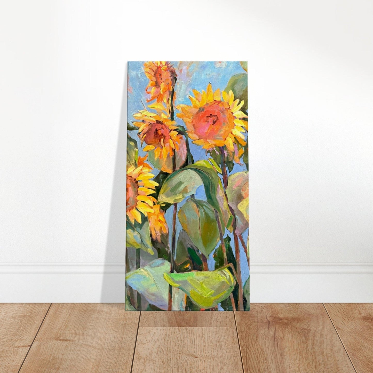 'Southwind Sunflowers 1' Floral I 16x32 inch Art Print on Canvas I Original Artwork by American Artist Barbara Cleary