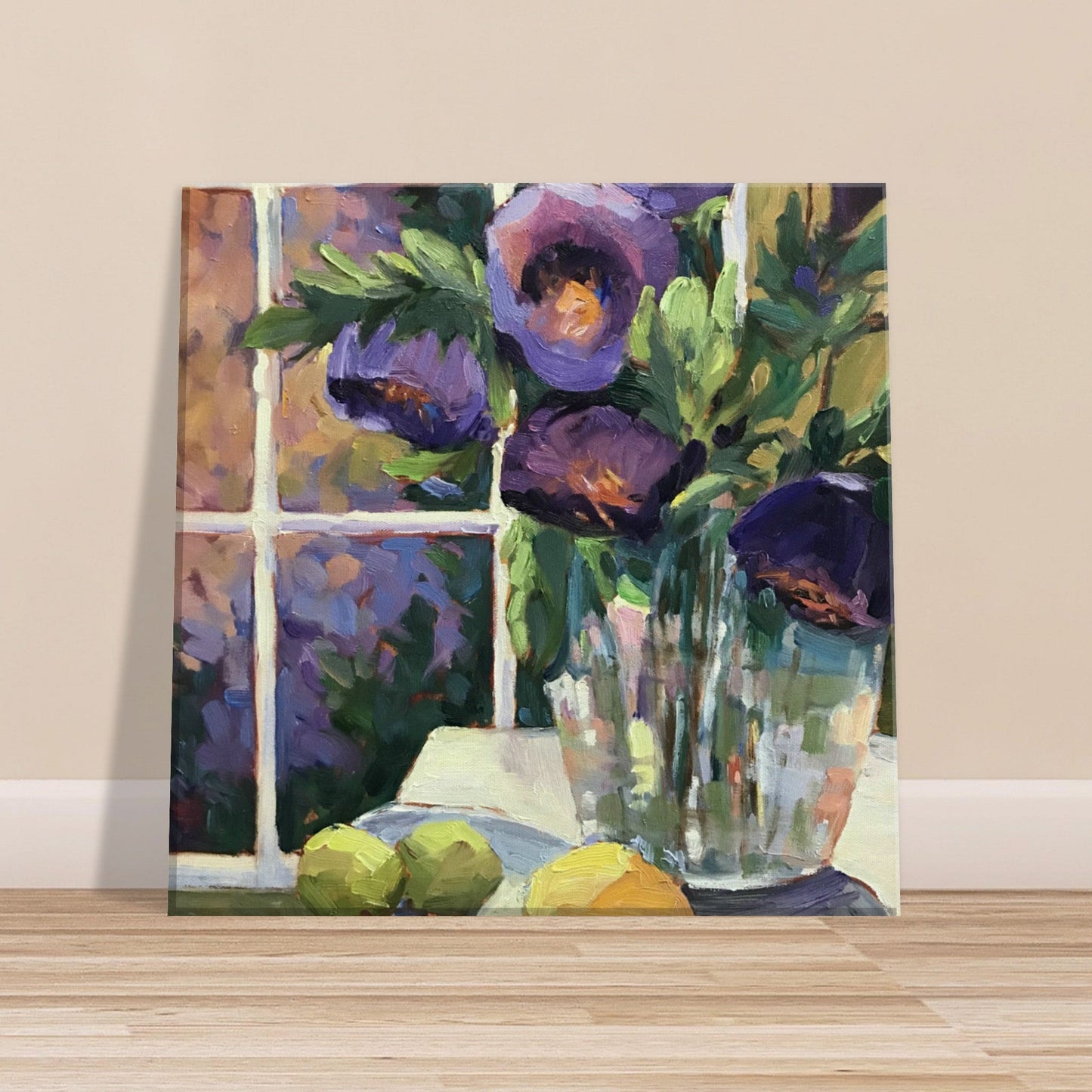 'Purple Flowers' Floral Still Life I 12x12 inch Canvas Art Print I Original Artwork by American Artist Barbara Cleary