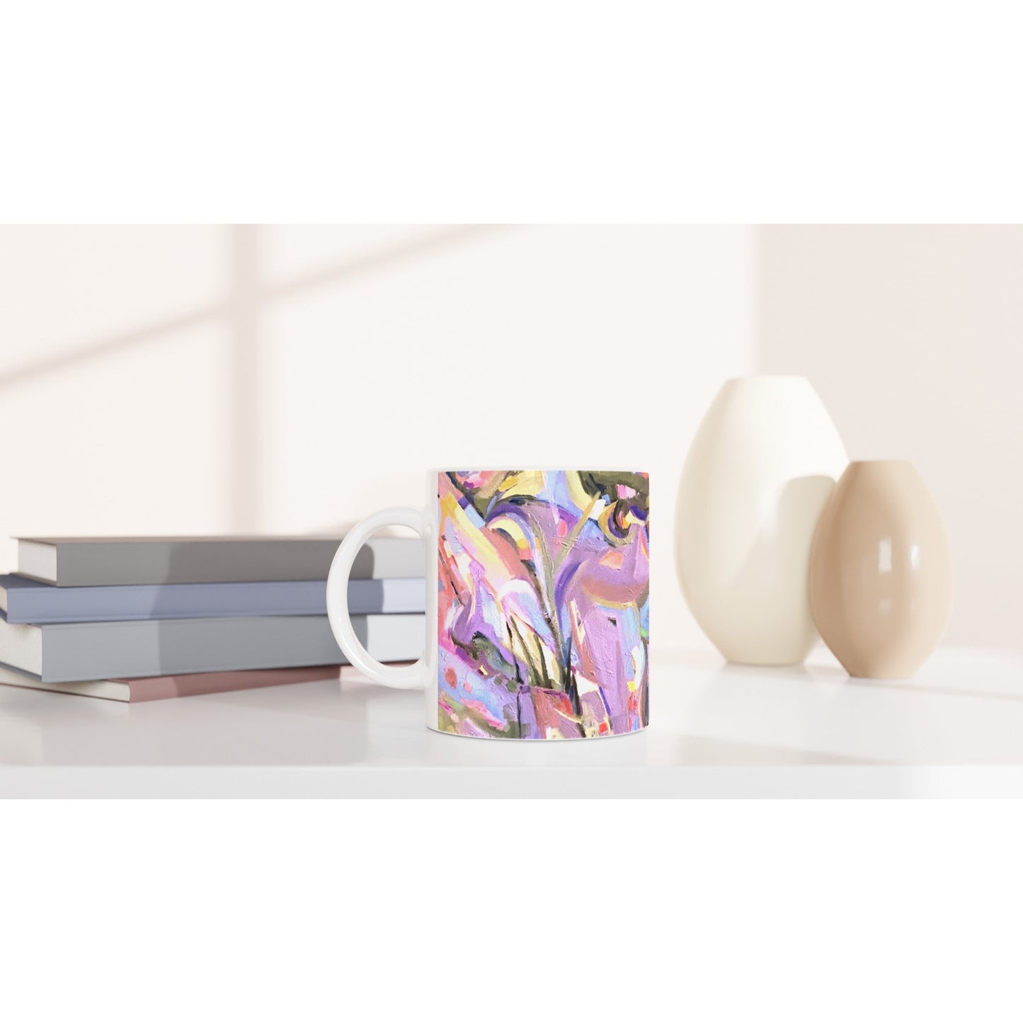 11oz White Ceramic Mug| Coffee Cup with 'Passages' Abstract Artwork by American Artist Barbara Cleary