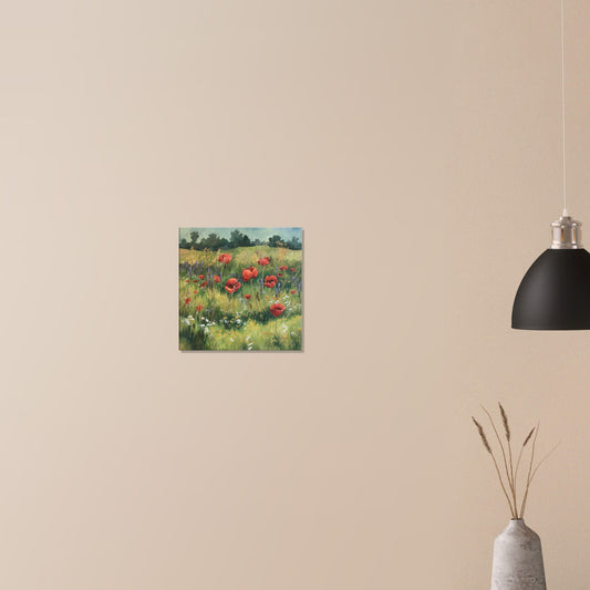 'Field of Red Poppies' Floral I 16x16 inch Art Print on Canvas I Original Artwork by American Artist Barbara Cleary