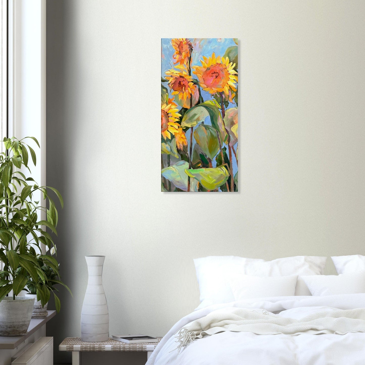 'Southwind Sunflowers 1' Floral I 16x32 inch Art Print on Canvas I Original Artwork by American Artist Barbara Cleary