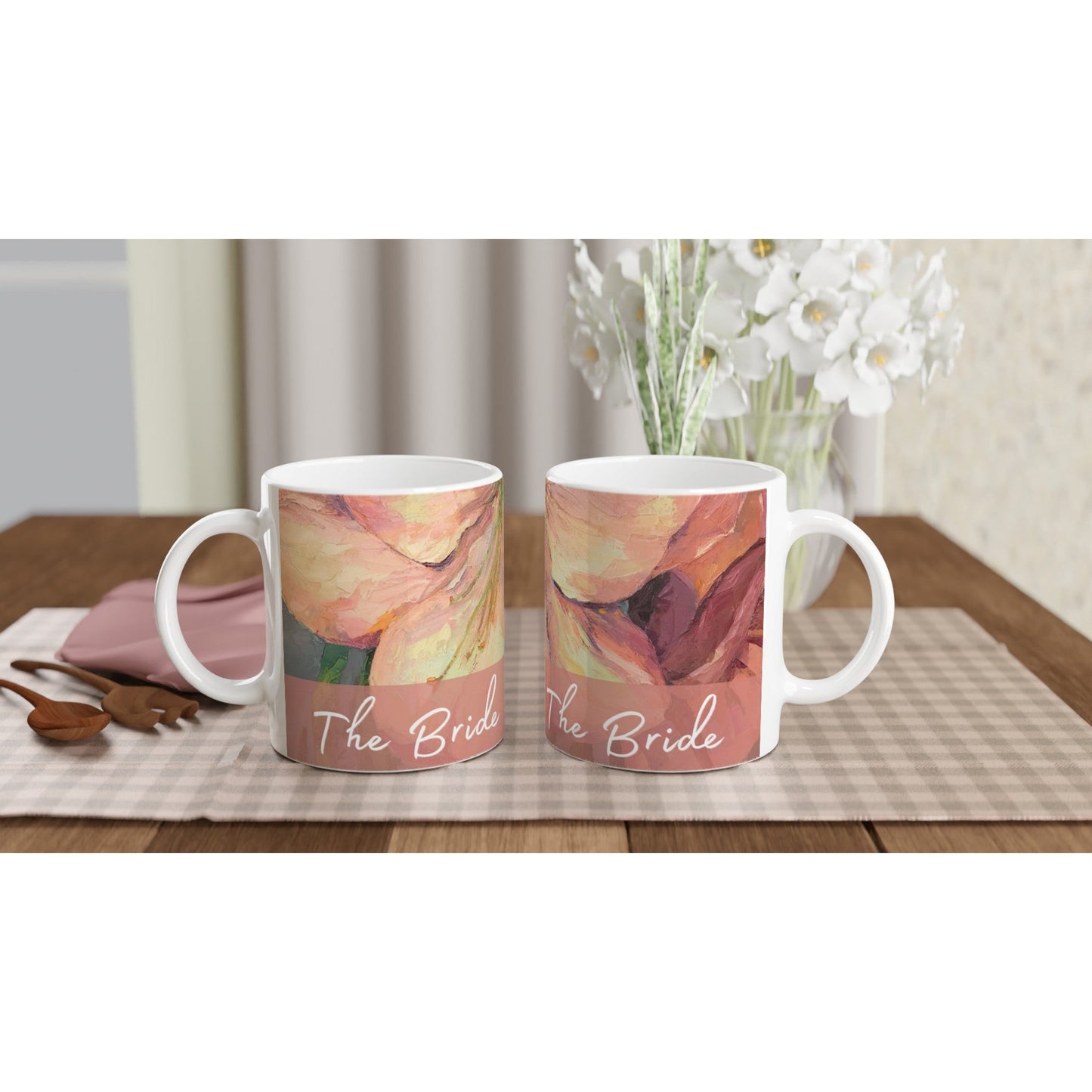 'Bride' 11oz White Ceramic Mug | Bridal Collection with 'Amaryllis' Artwork by American Artist Barbara Cleary