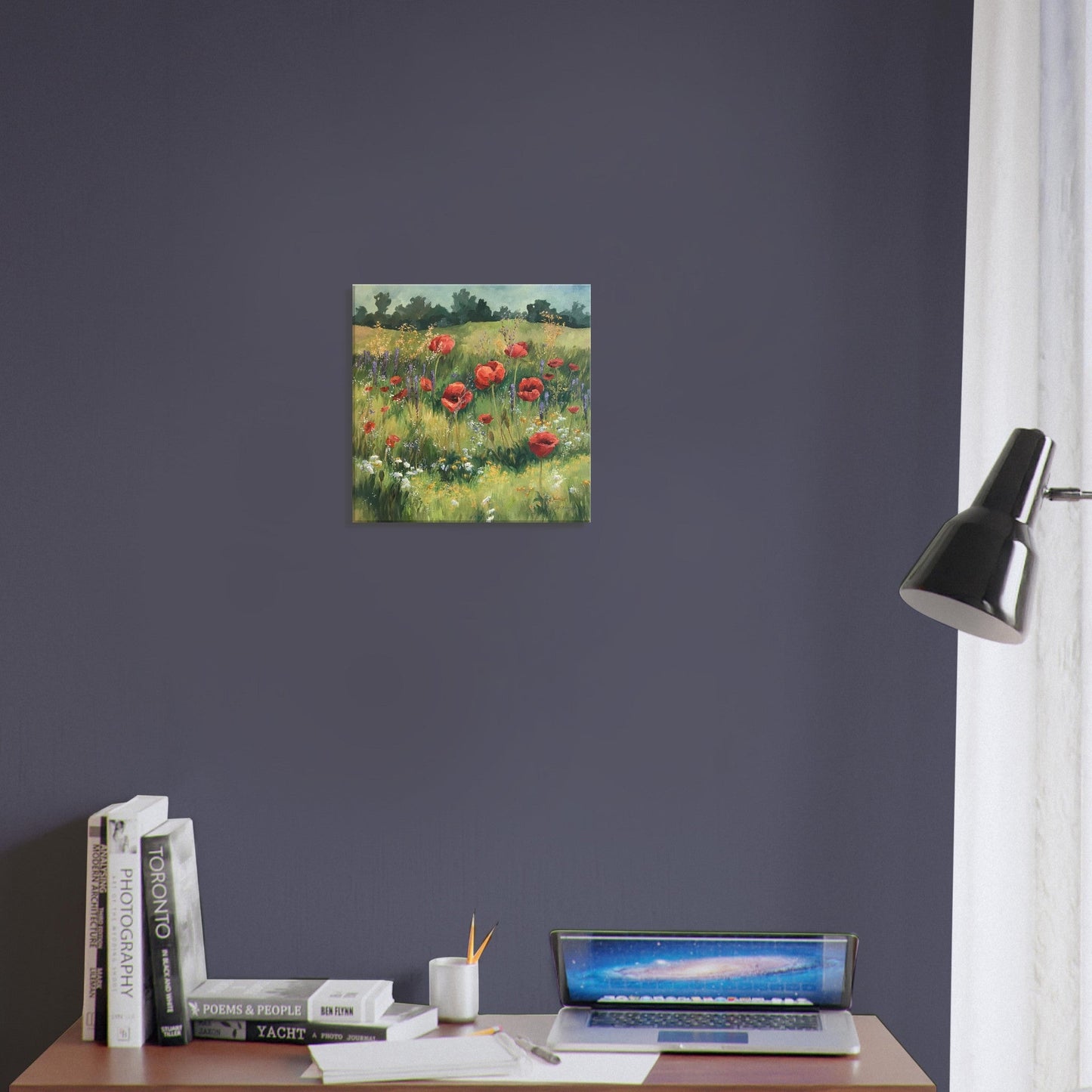 'Field of Red Poppies' Floral I 16x16 inch Art Print on Canvas I Original Artwork by American Artist Barbara Cleary