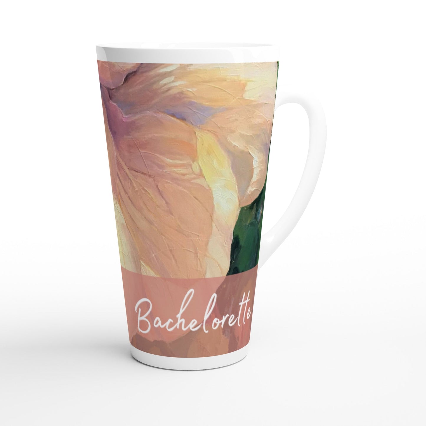 'Bachelorette' 17oz White Ceramic Latte Mug | Bridal Collection with 'Hibiscus' Artwork by American Artist Barbara Cleary