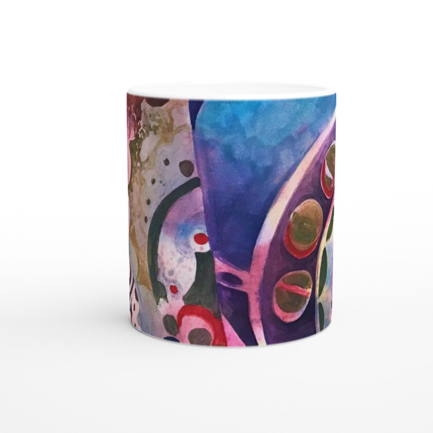 "Kaleidoscope" 11oz White Ceramic Mug | Coffee Cup with 'Kaleidoscope' Abstract Artwork by American Artist Barbara Cleary