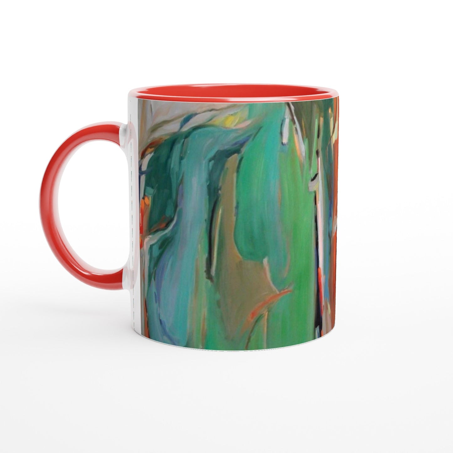 11oz White Ceramic Mug with Color Inside | Coffee Cup with 'Colorscape 2' Watercolor Artwork by American Artist Barbara Cleary