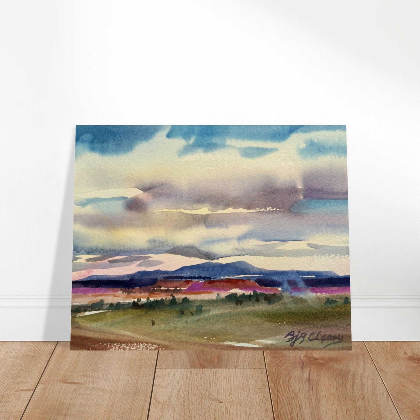 ‘Tranquil Mountain View 1’ Landscape Watercolor I 16x20 Museum-Quality Matte Paper Poster | Original Artwork by American Artist Barbara Cleary I F96