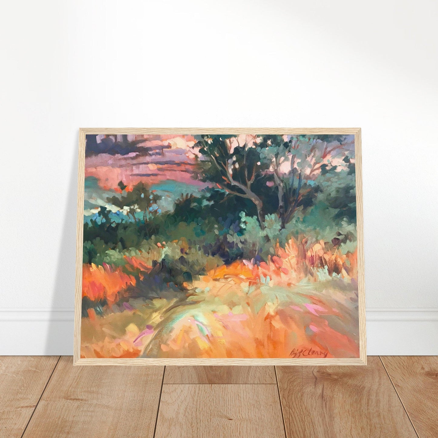 ‘Blush of Dawn’ Landscape | 16x20 Wooden Framed Art Print | Original Artwork by American Artist Barbara Cleary