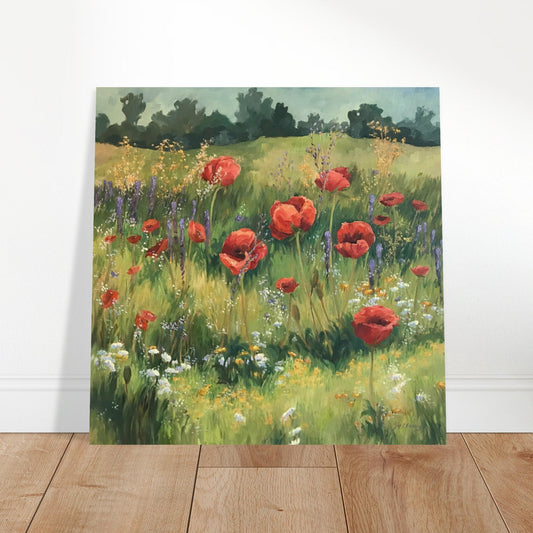 'Field of Red Poppies' I 16x16 Museum-Quality Matte Paper Poster | Original Artwork by American Artist Barbara Cleary