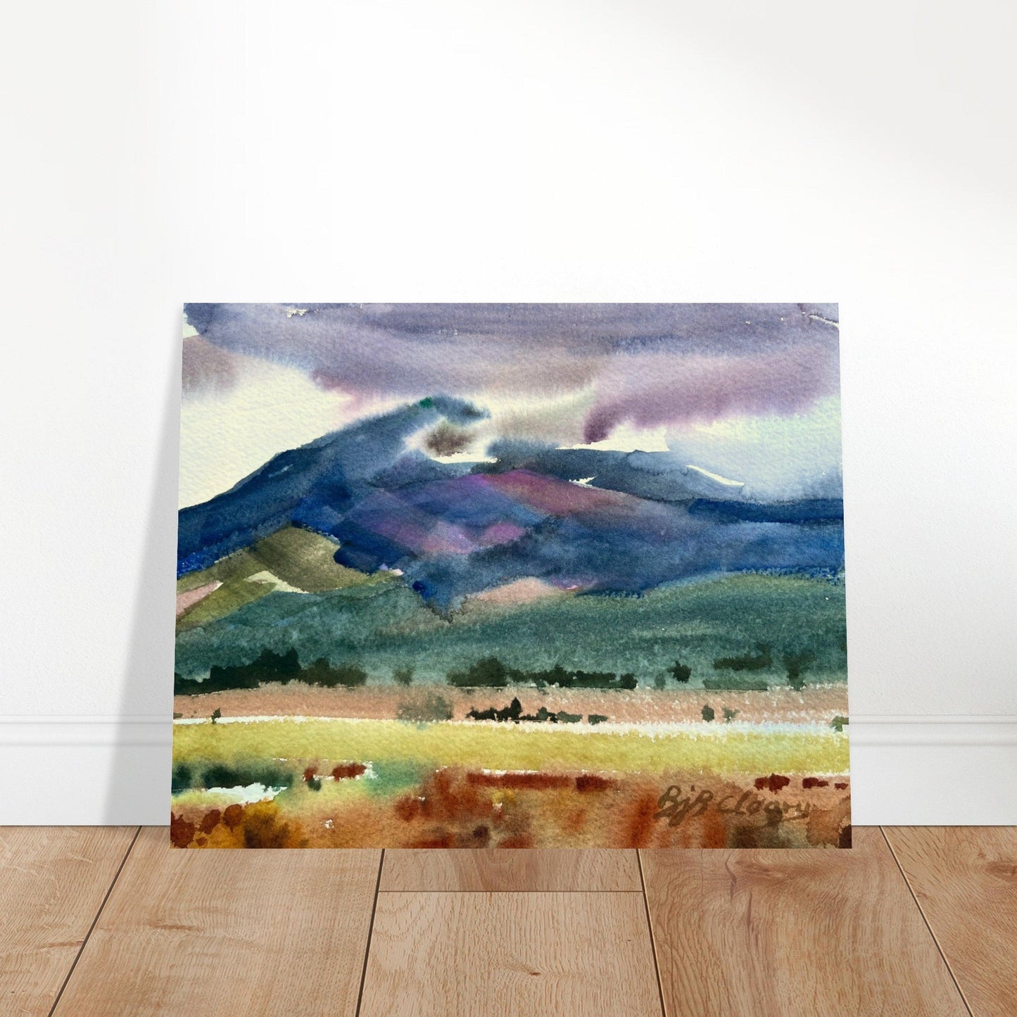 ‘Tranquil Mountain View 2’ Landscape Watercolor I 16x20 Museum-Quality Matte Paper Poster | Original Artwork by American Artist Barbara Cleary