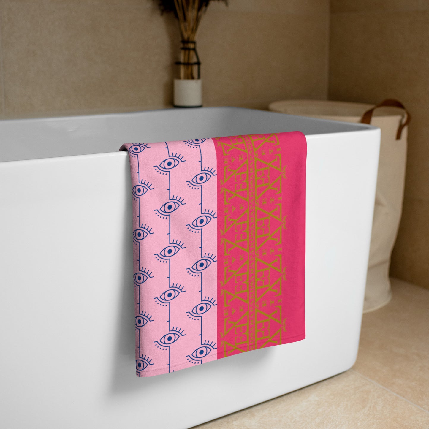 Greek Evil Eye Aphrodite Pink Summer Beach Towel