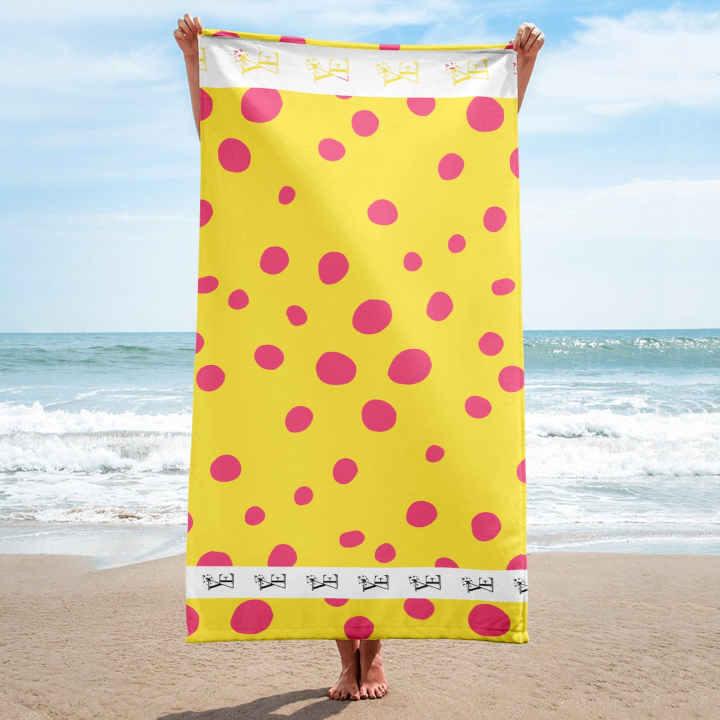 Yellow Pink Polka Dot Beach Towel