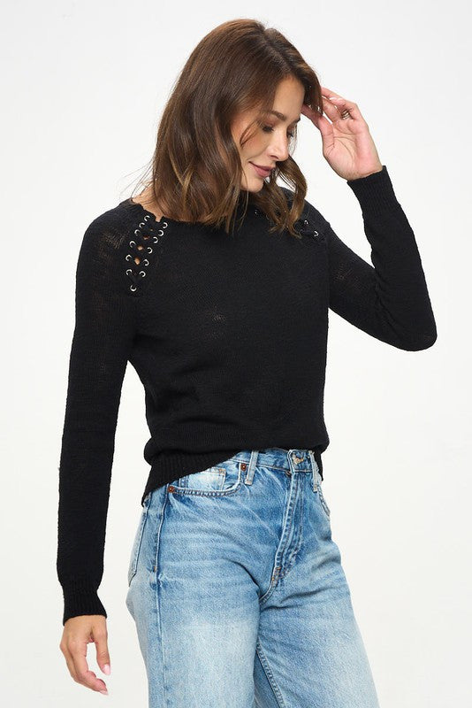 Round neck Long Sleeve Sweater with Braid Detail