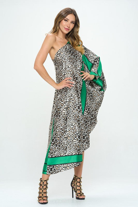 Stretch Satin One Shoulder Dress with Curved Hem-3