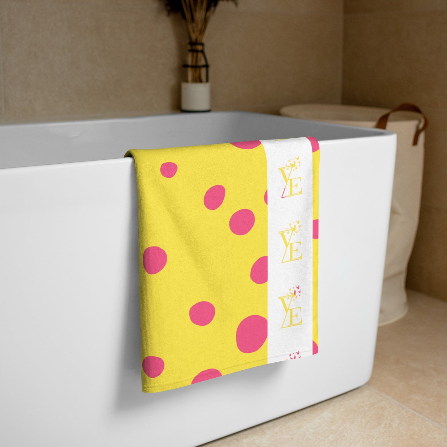 Yellow Pink Polka Dot Beach Towel