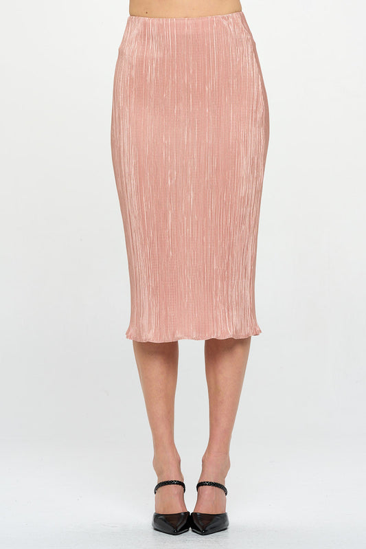 Solid Plisse Midi Skirt with Elastic Waistband