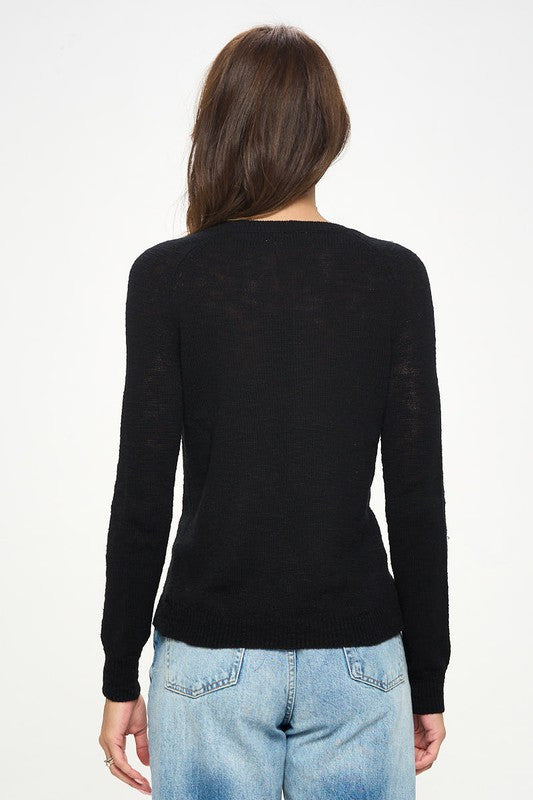 Round neck Long Sleeve Sweater with Braid Detail