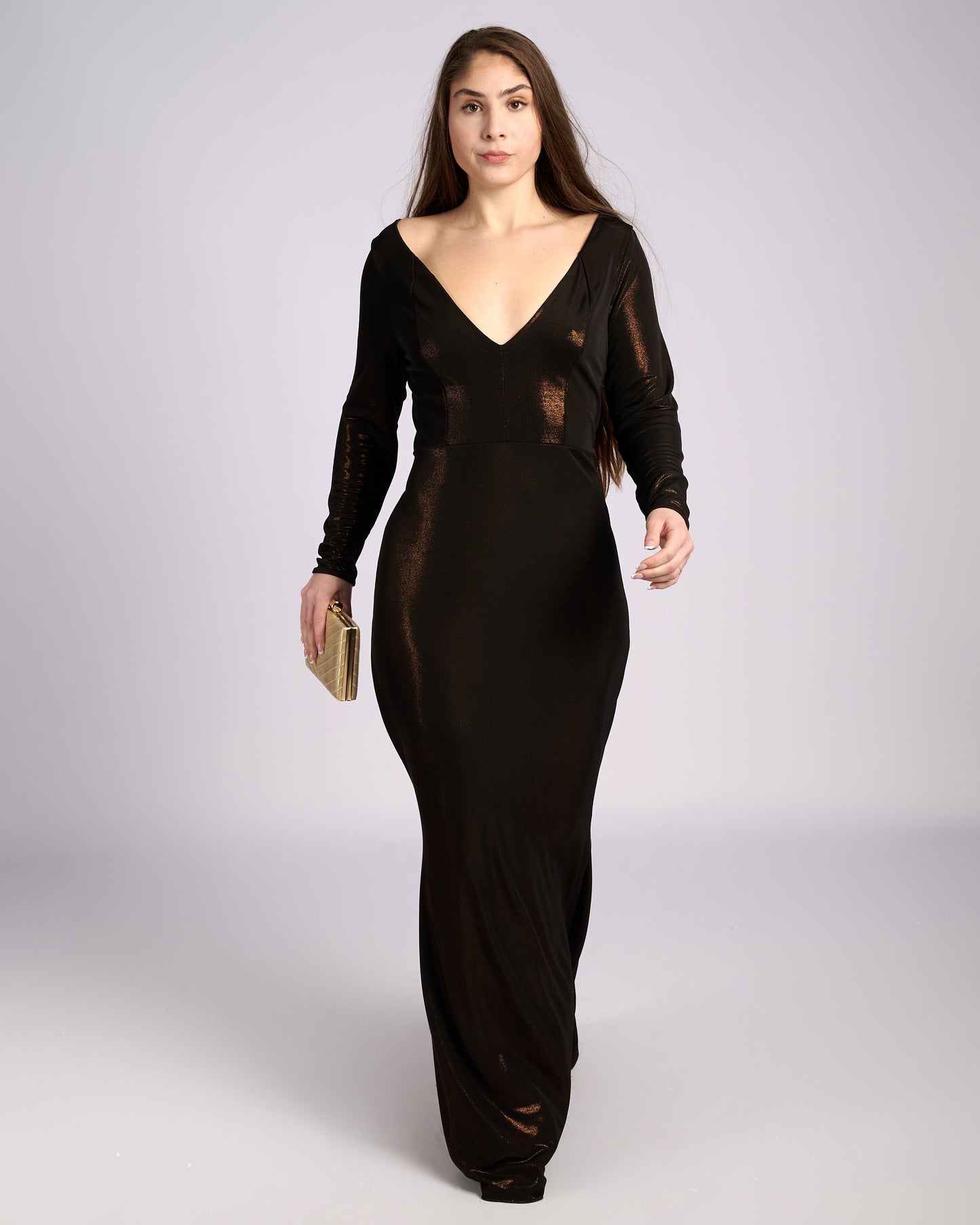 Leonora Bronze Hue V- neck Mermaid Dress evening dresses