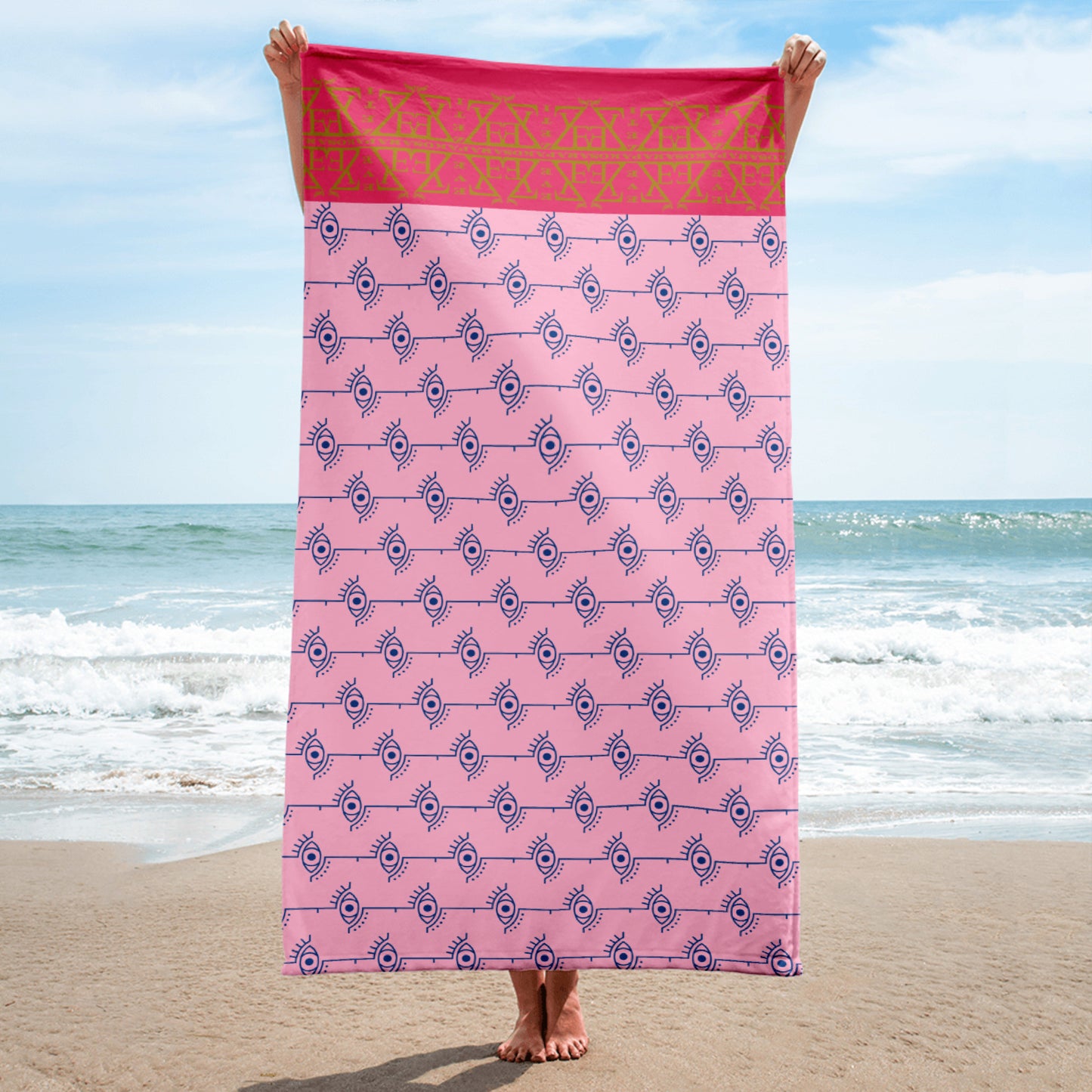 Greek Evil Eye Aphrodite Pink Summer Beach Towel