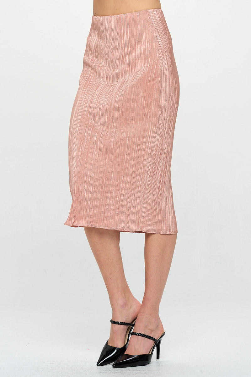 Solid Plisse Midi Skirt with Elastic Waistband