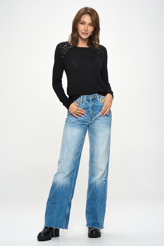 Round neck Long Sleeve Sweater with Braid Detail