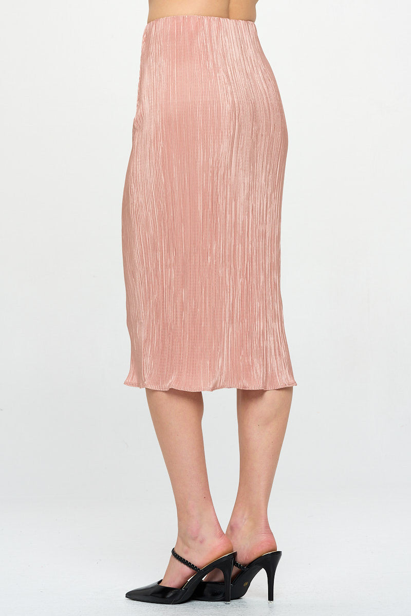 Solid Plisse Midi Skirt with Elastic Waistband