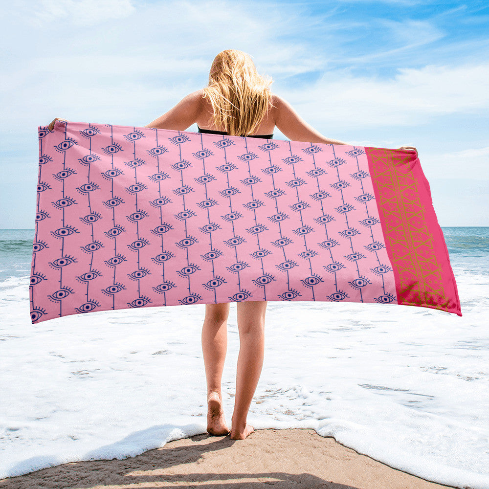 Greek Evil Eye Aphrodite Pink Summer Beach Towel