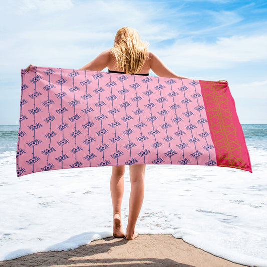 Greek Evil Eye Aphrodite Pink Summer Beach Towel