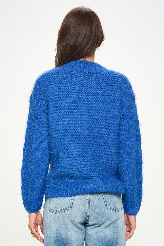 Roundneck Cozy Knit Braid Detail Sweater