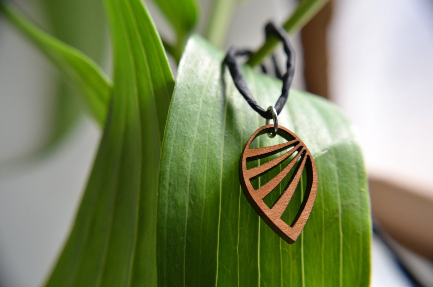 Wing Pendant in cherry on leather cord