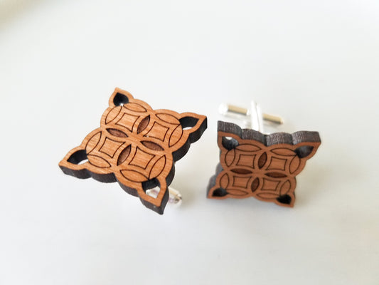 Diamond cherry wood cuff links