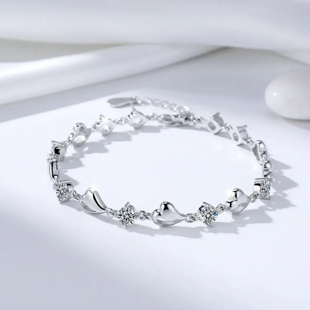Heart moissanite bracelet Silver White Heart Elegant Charm Party Gifts