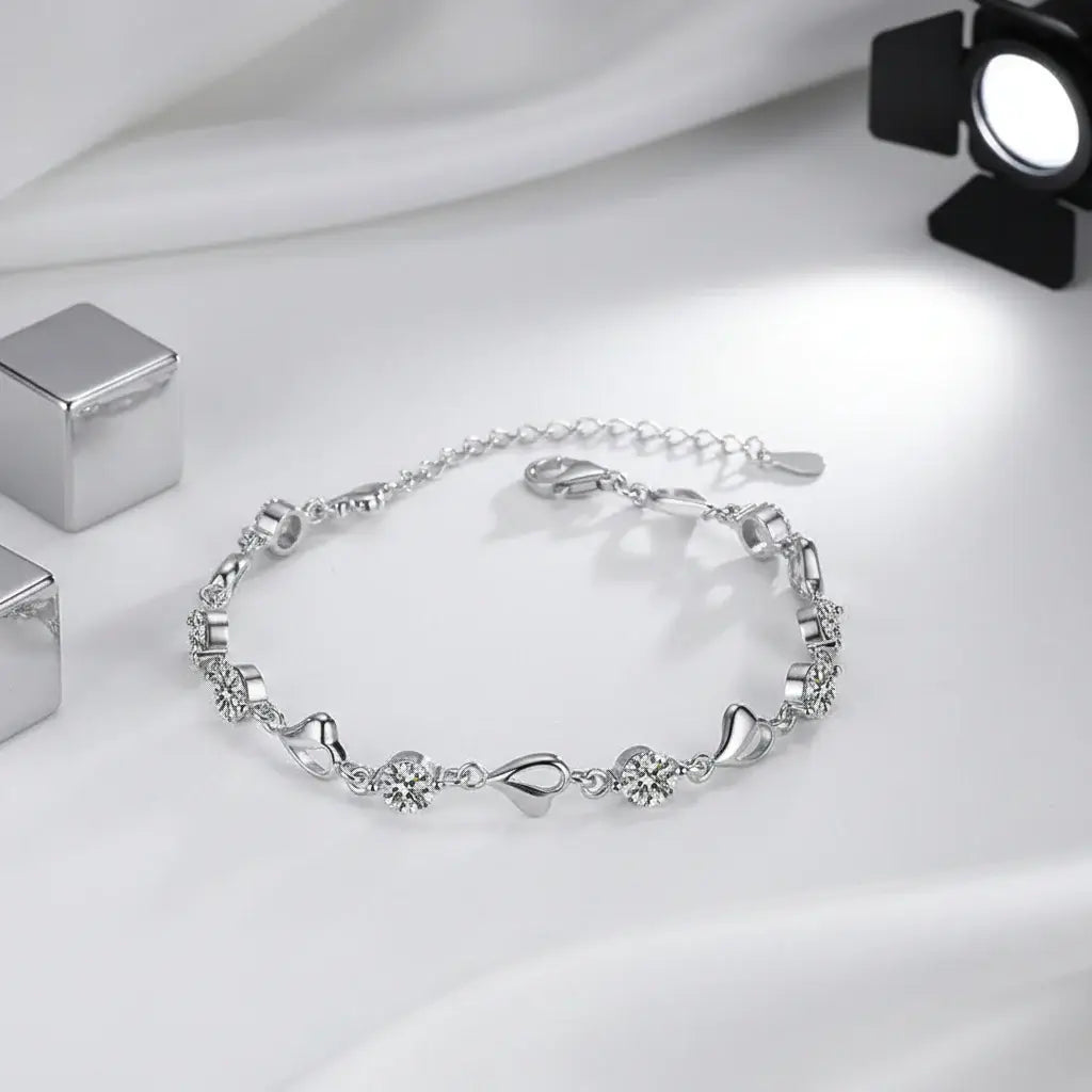 Heart moissanite bracelet Silver White Heart Elegant Charm Party Gifts