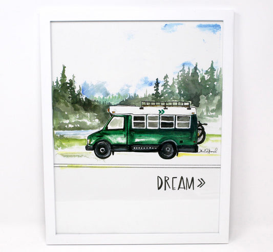 Dream Bus Life Art Print, 11x14in, Adventure Art, Home Decor, Vanlife Artwork