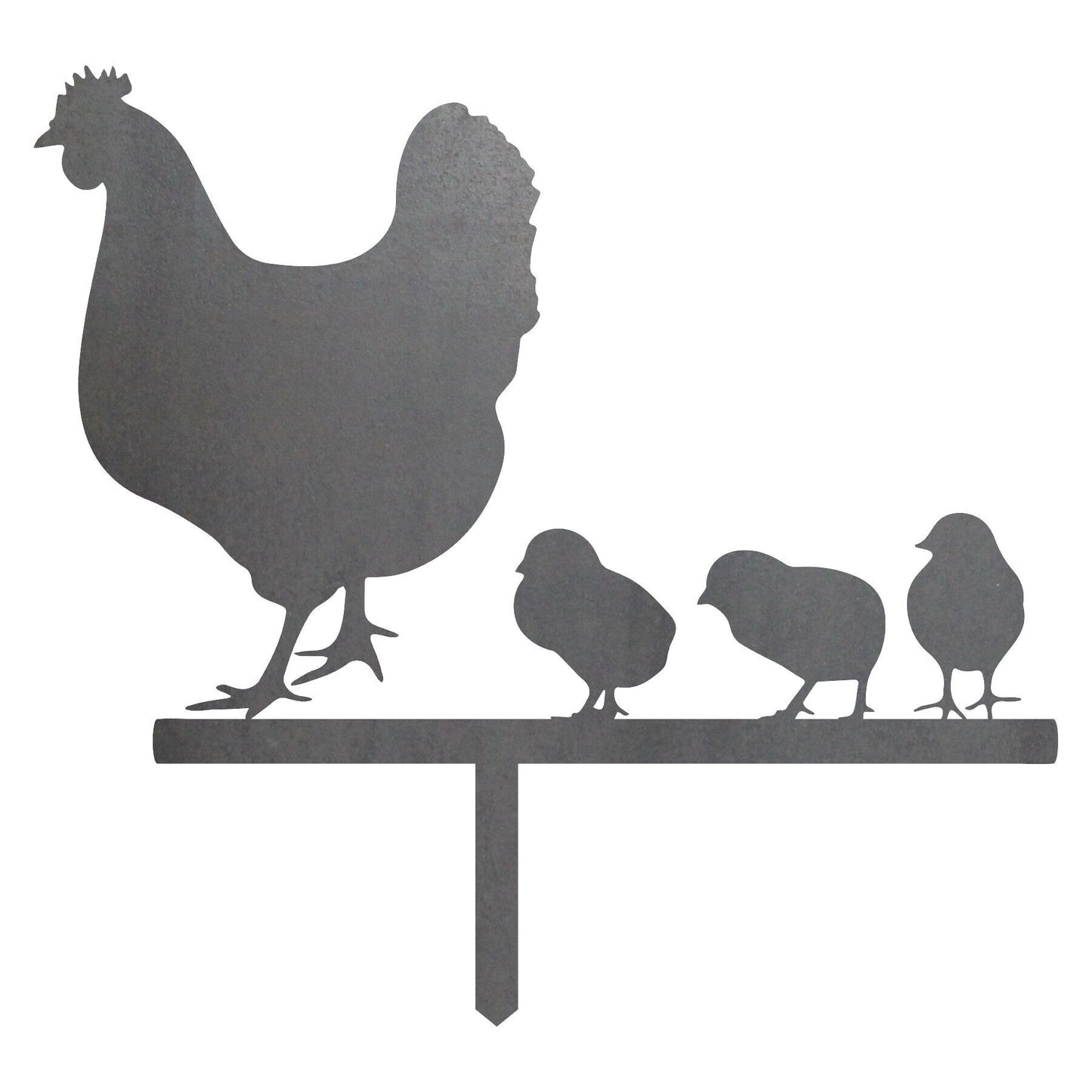 Hen + Baby Chicks Stake Statue