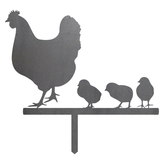 Hen + Baby Chicks Stake Statue