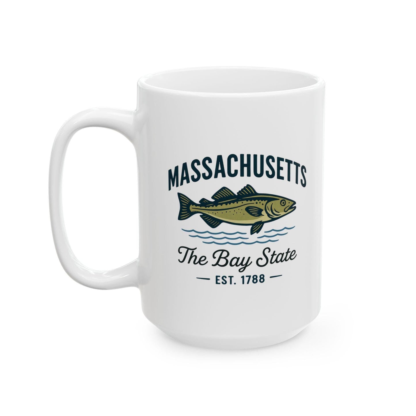 ColorFlow | Massachusetts The Bay State Mug | 15oz Ceramic Coffee Cup | New England Gift | Fisherman Coffee Mug