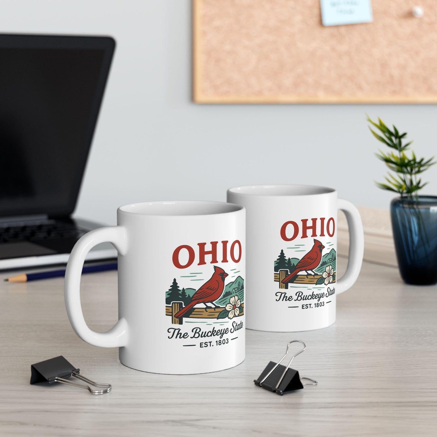 ColorFlow | Ohio The Buckeye State Mug | Cardinal State Bird Coffee Cup | Midwest Travel Gift | 15oz Ceramic Mug