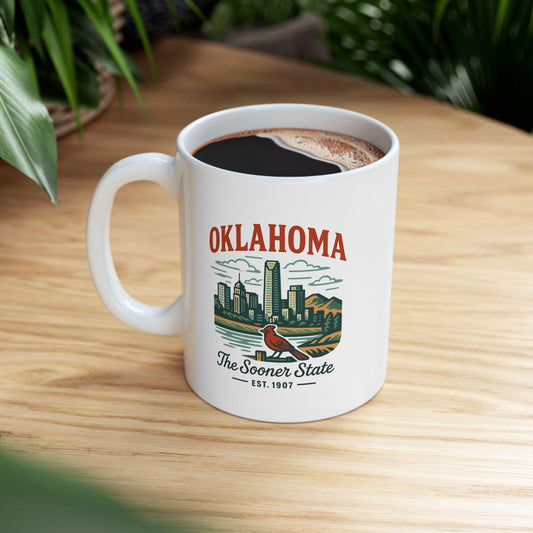 ColorFlow | Oklahoma Skyline Mug | The Sooner State Coffee Cup | Vintage State Pride Ceramic Mug Gift for Travelers