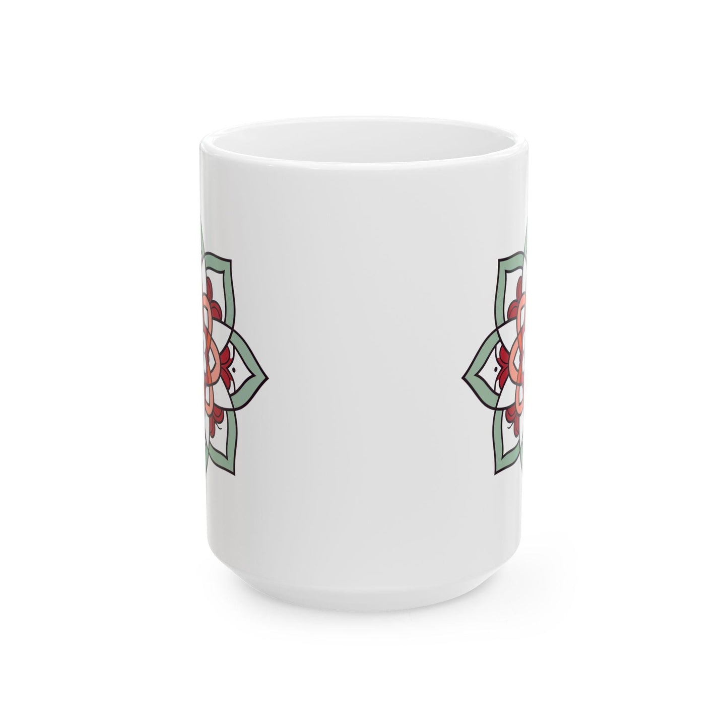 Mandala Ceramic Coffee Mug | Terracotta & Mint Art, 15oz