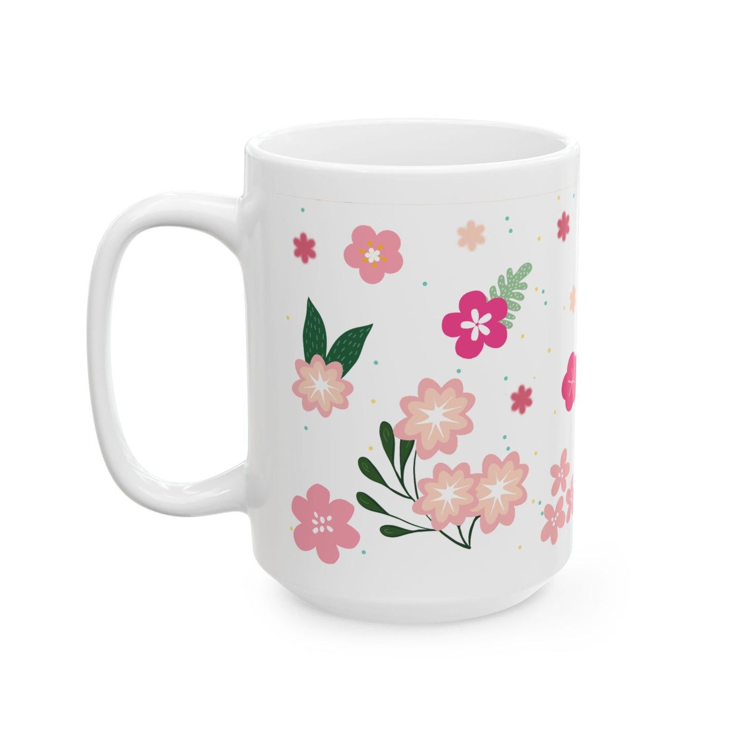 Pink Blossom Floral Coffee Mug | 15 oz Ceramic Spring Mug
