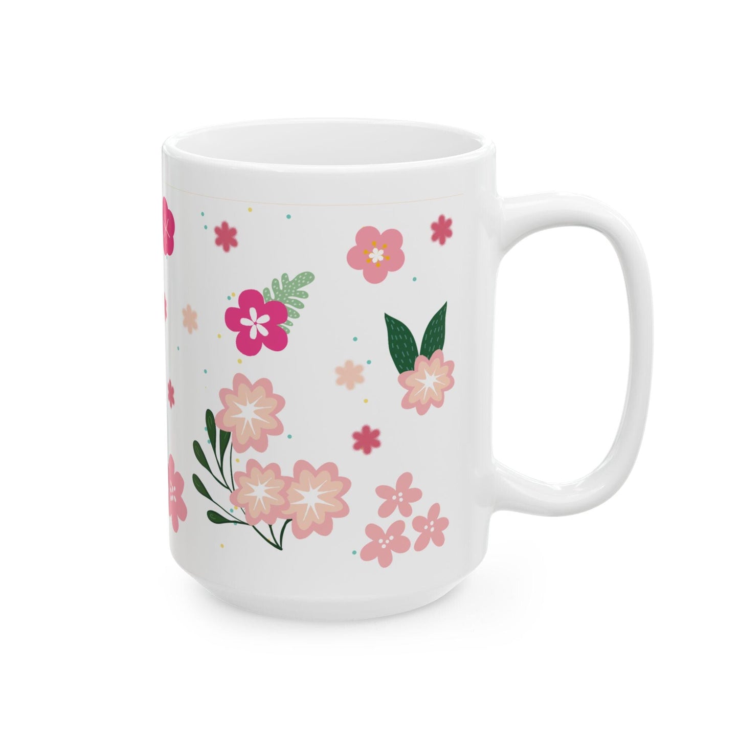 Pink Blossom Floral Coffee Mug | 15 oz Ceramic Spring Mug