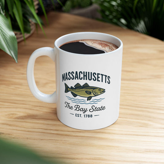 ColorFlow | Massachusetts The Bay State Mug | 15oz Ceramic Coffee Cup | New England Gift | Fisherman Coffee Mug