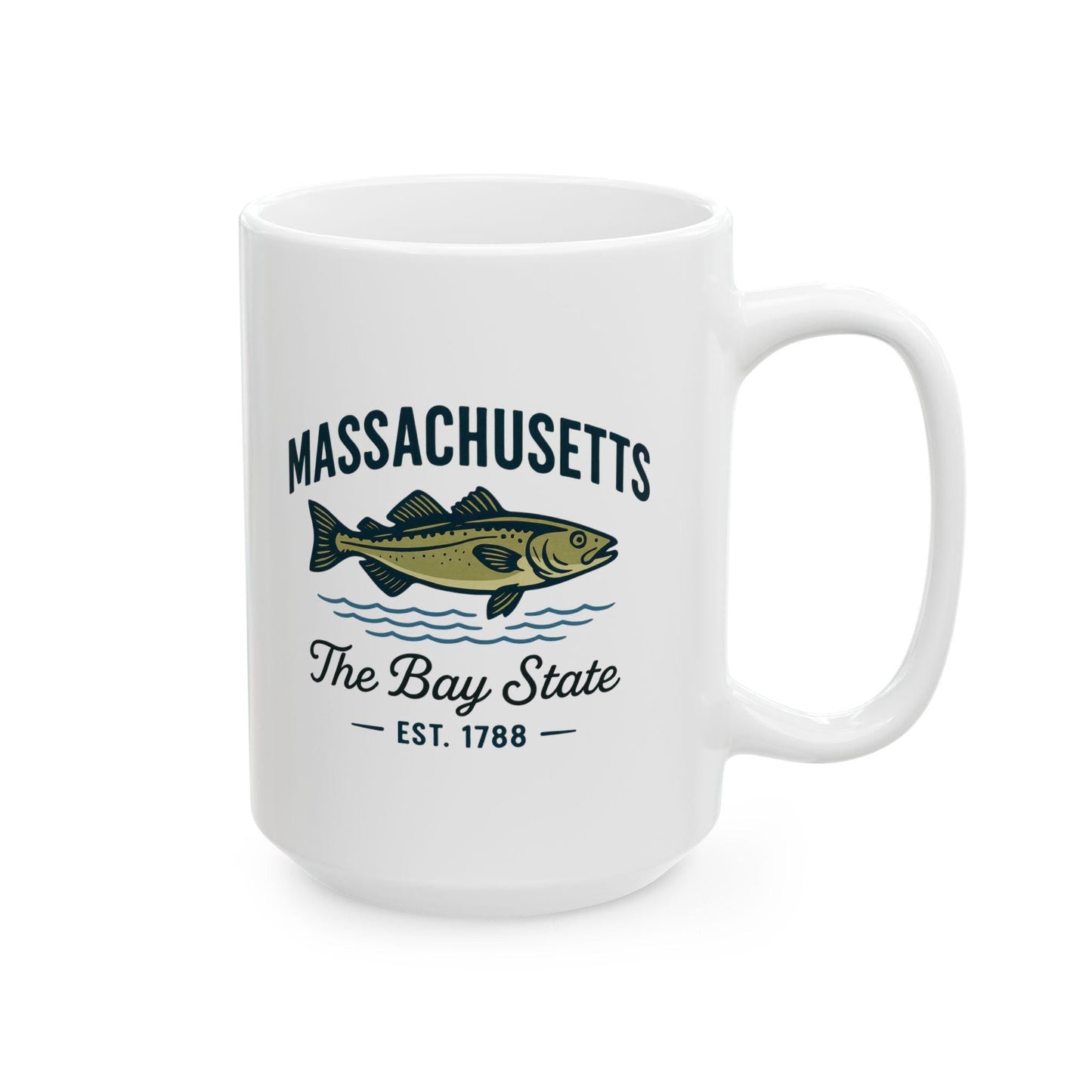 ColorFlow | Massachusetts The Bay State Mug | 15oz Ceramic Coffee Cup | New England Gift | Fisherman Coffee Mug