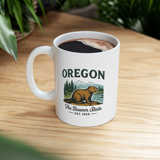 ColorFlow | Oregon Beaver State Mug | Nature Lover Coffee Cup | Vintage Mountain Scene Ceramic Mug Gift for Travelers