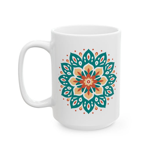 Earth Essence Mandala Mug | Teal Terracotta Ceramic Coffee Cup
