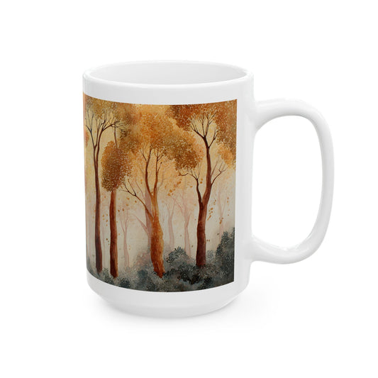 Autumn Forest Watercolor Mug | 15 oz Ceramic Coffee Cup