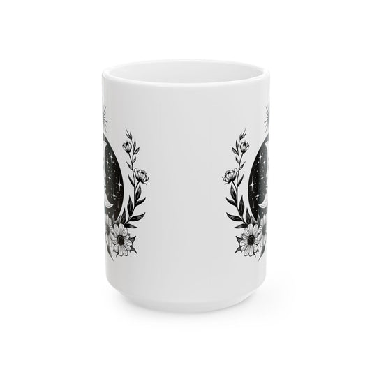 Floral Crescent Moon Mug | Witchy Celestial Coffee Cup